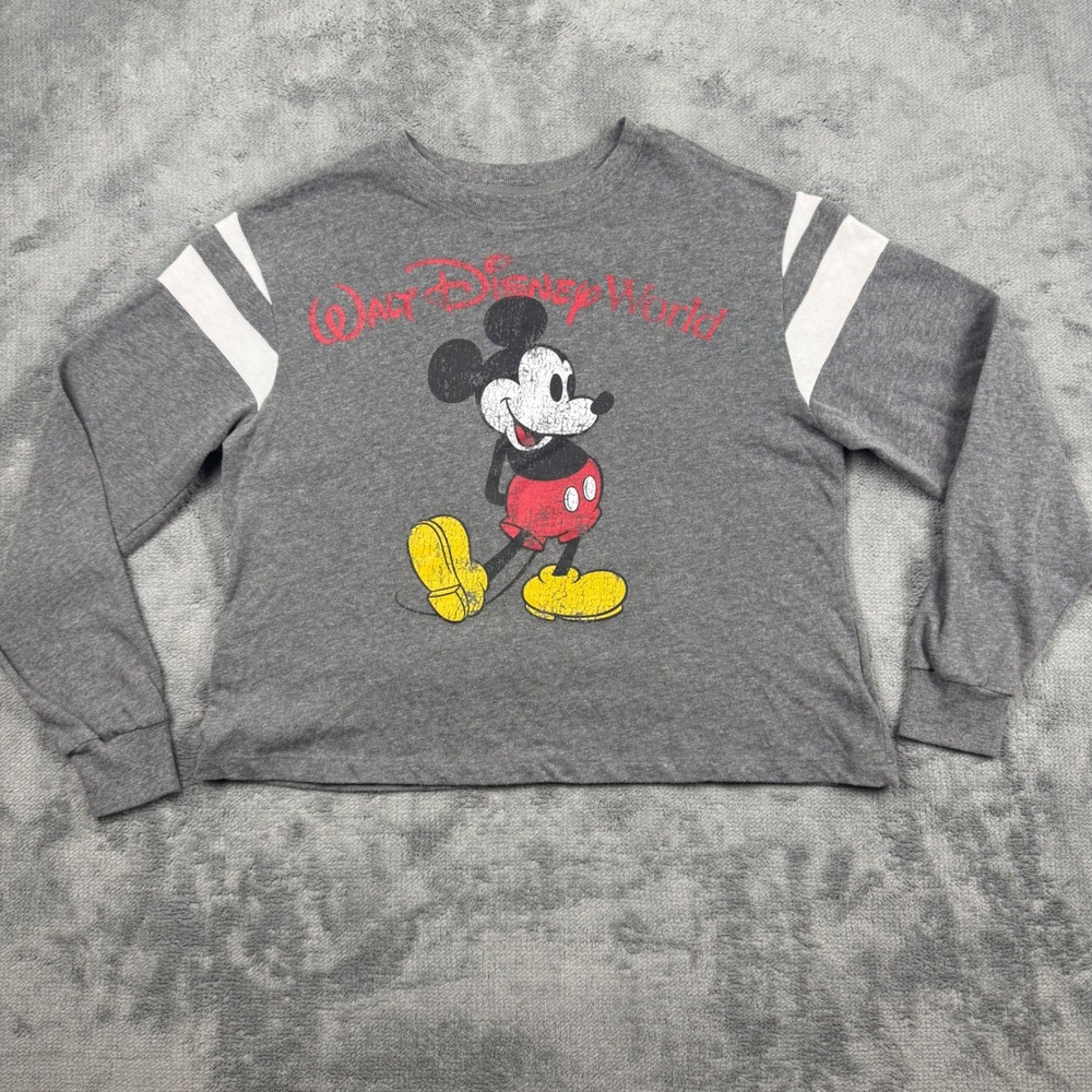 Walt Disney World Mickey Mouse Gray Cropped Long Sleeve Shirt Medium